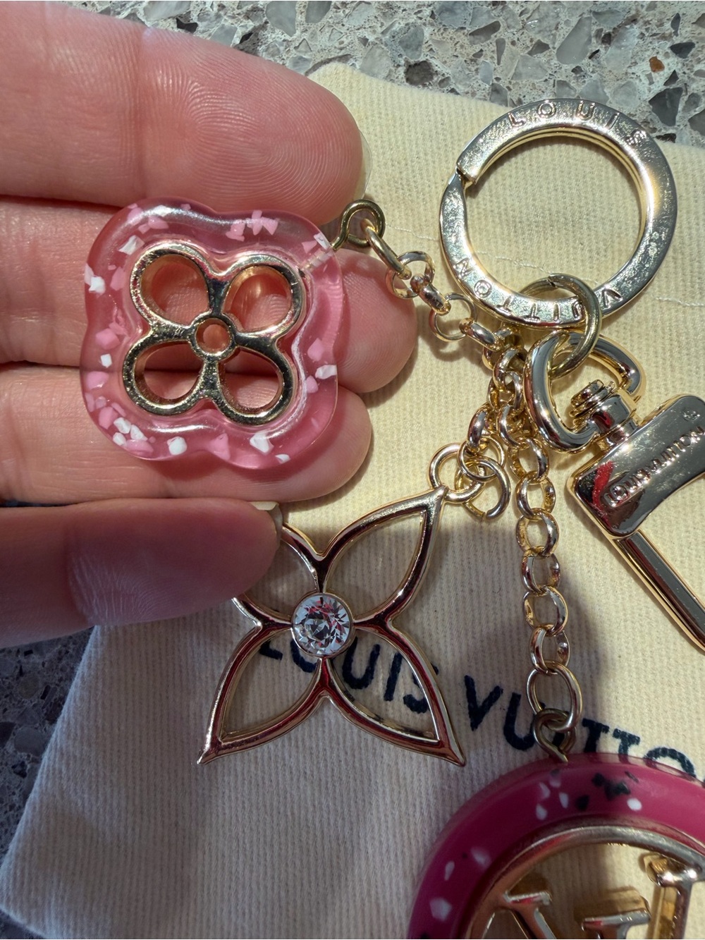 Louis Vuitton Pink & Gold Monogram Flower Key Holder Charm - Picture 10 of 14